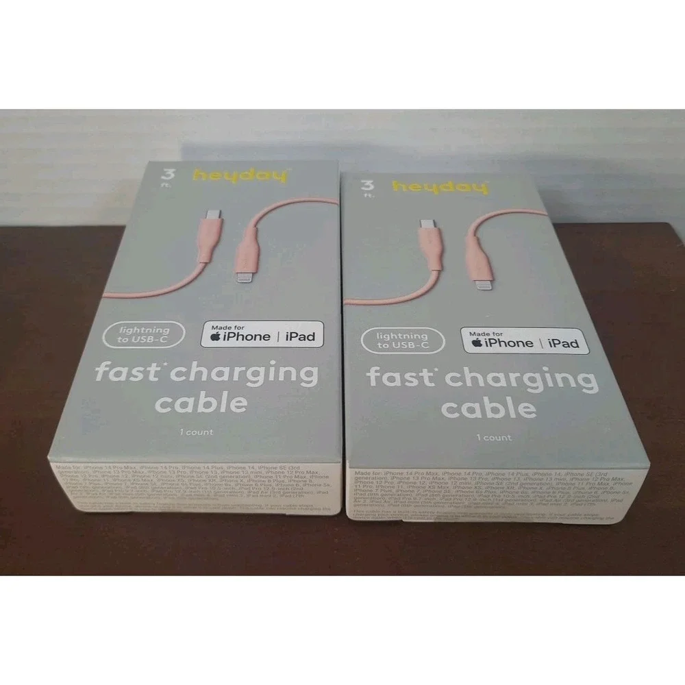 NIB Set Of 2 Heyday 3 Foot Pink‎ USB-C Fast Charging Cable iPhone & IPad
